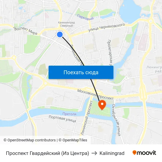 Проспект Гвардейский (Из Центра) to Kaliningrad map