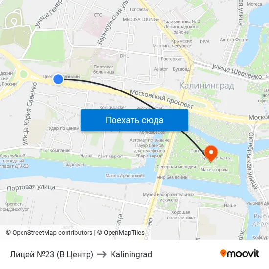 Лицей №23 (В Центр) to Kaliningrad map