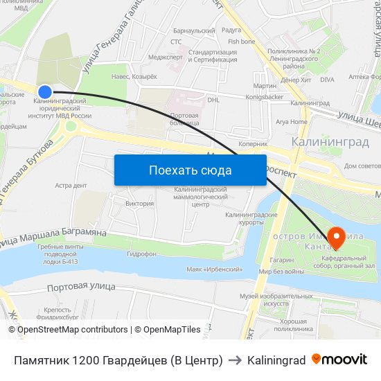 Памятник 1200 Гвардейцев (В Центр) to Kaliningrad map