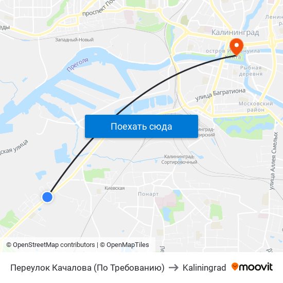 Переулок Качалова (По Требованию) to Kaliningrad map