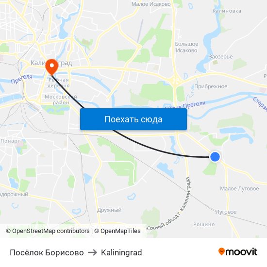 Посёлок Борисово to Kaliningrad map