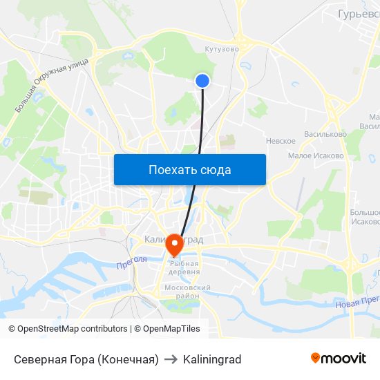 Северная Гора (Конечная) to Kaliningrad map