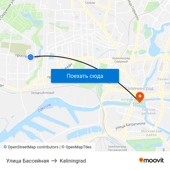 Улица Бассейная to Kaliningrad map