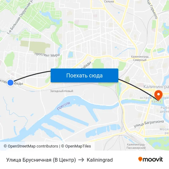 Улица Брусничная (В Центр) to Kaliningrad map