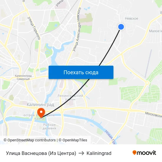 Улица Васнецова (Из Центра) to Kaliningrad map