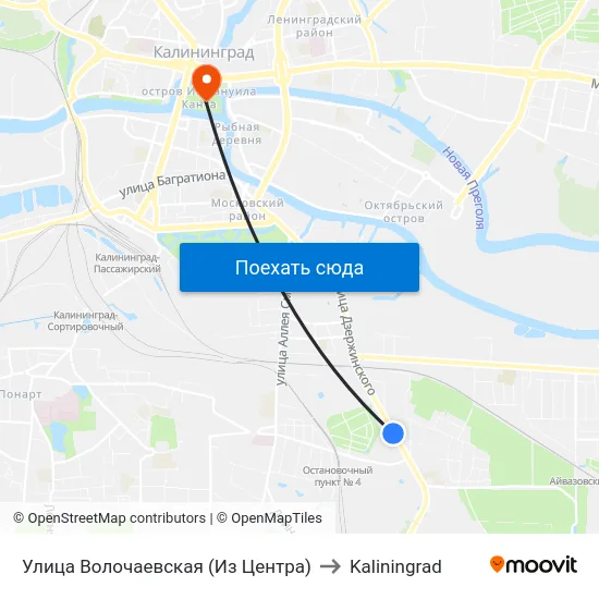Улица Волочаевская (Из Центра) to Kaliningrad map