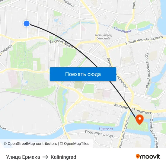 Улица Ермака to Kaliningrad map