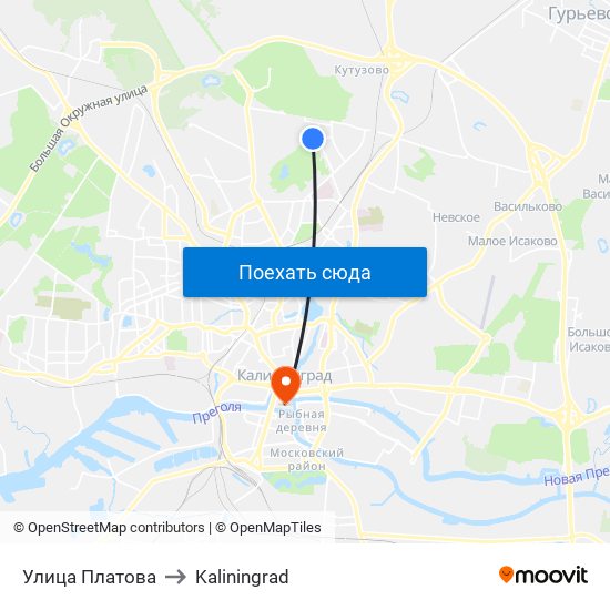 Улица Платова to Kaliningrad map