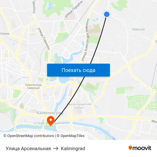 Улица Арсенальная to Kaliningrad map