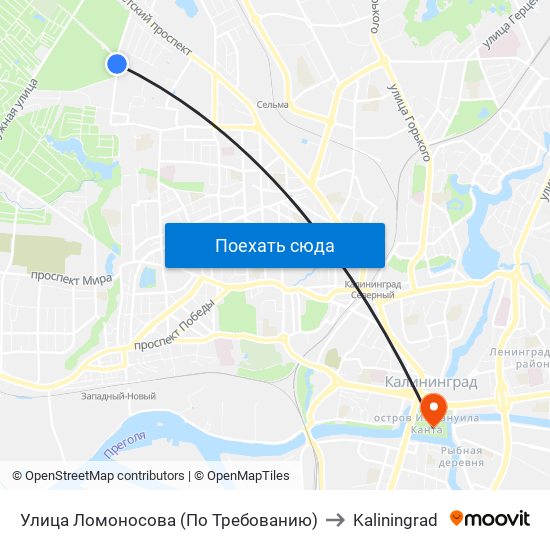 Улица Ломоносова (По Требованию) to Kaliningrad map
