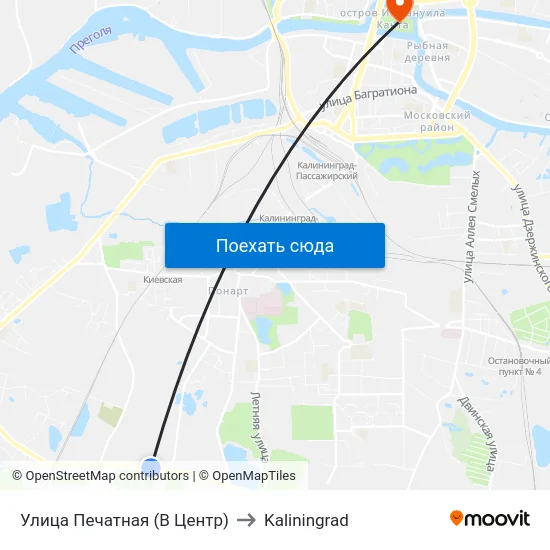 Улица Печатная (В Центр) to Kaliningrad map