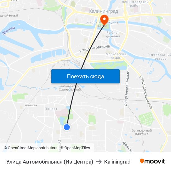 Улица Автомобильная (Из Центра) to Kaliningrad map
