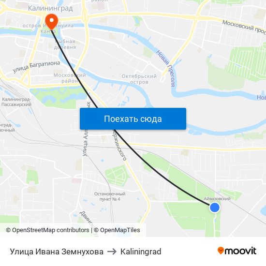 Улица Ивана Земнухова to Kaliningrad map