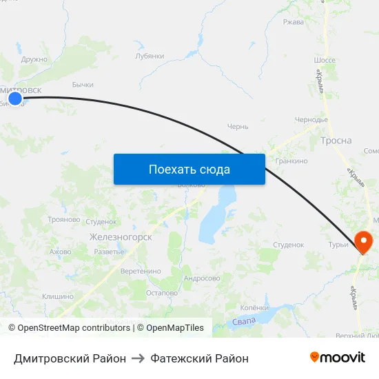 Дмитровский Район to Фатежский Район map