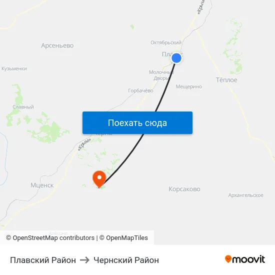 Плавский Район to Чернский Район map