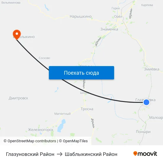 Глазуновский Район to Шаблыкинский Район map