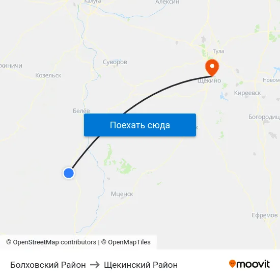 Болховский Район to Щекинский Район map