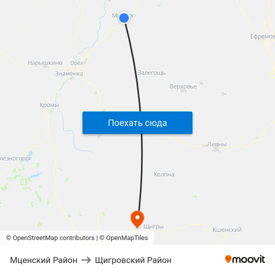 Мценский Район to Щигровский Район map