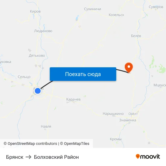 Брянск to Болховский Район map