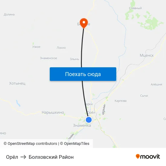 Орёл to Болховский Район map
