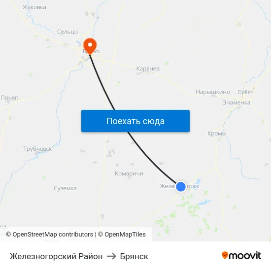 Железногорский Район to Брянск map