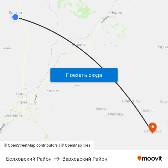 Болховский Район to Верховский Район map