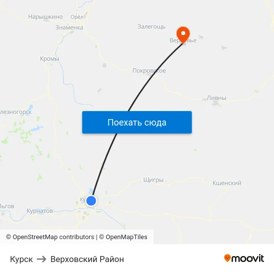 Курск to Верховский Район map