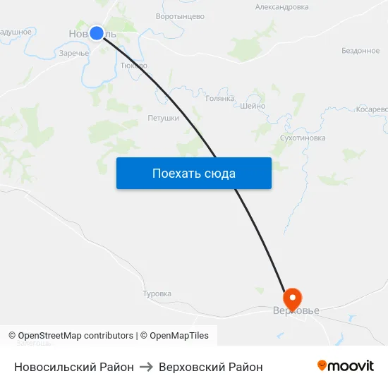 Новосильский Район to Верховский Район map