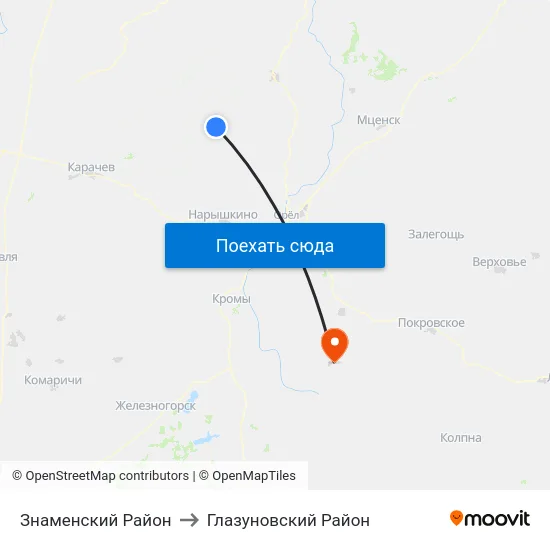 Знаменский Район to Глазуновский Район map