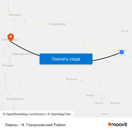 Ливны to Глазуновский Район map