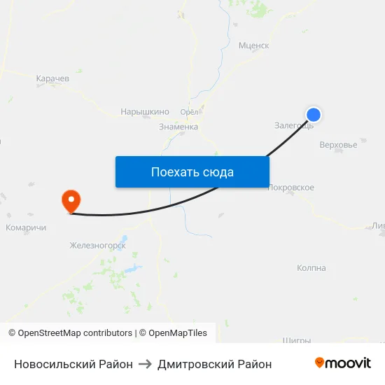 Новосильский Район to Дмитровский Район map