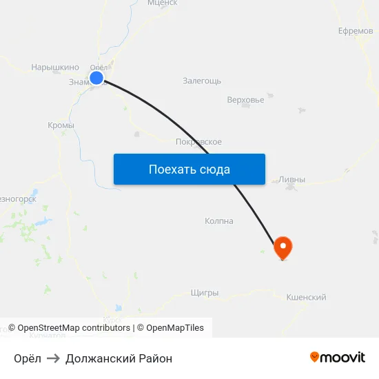 Орёл to Должанский Район map