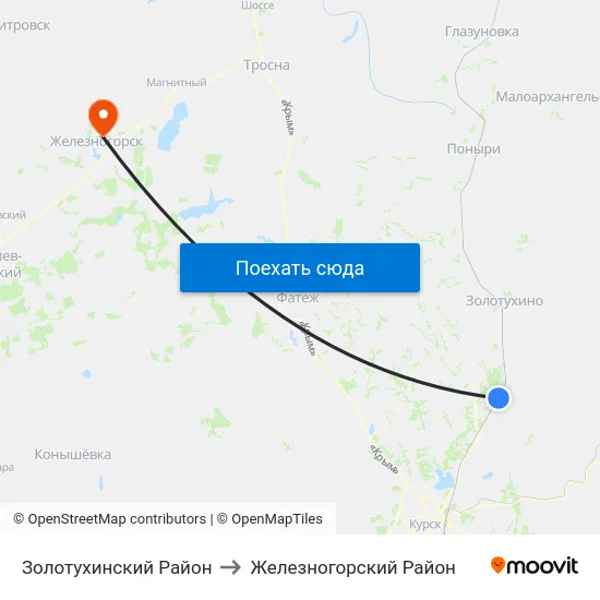 Золотухинский Район to Железногорский Район map
