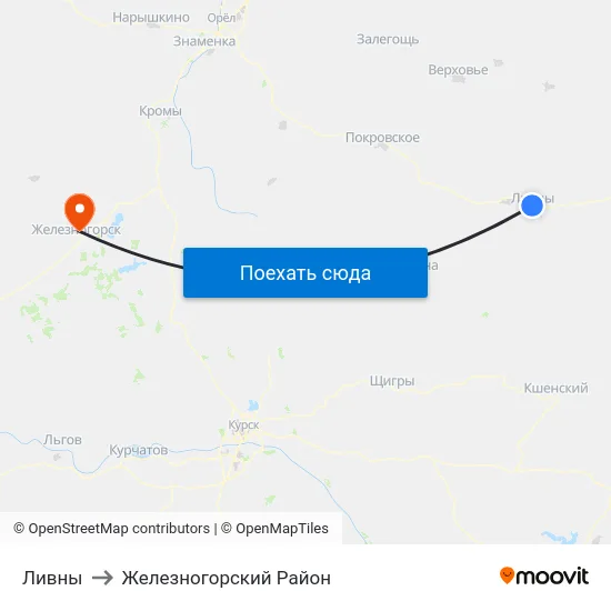 Ливны to Железногорский Район map