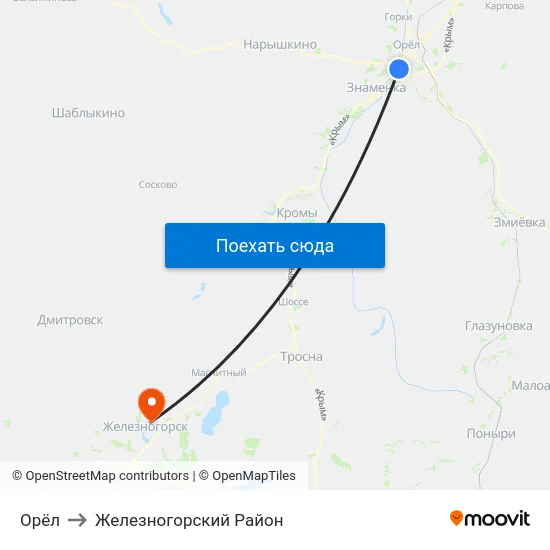 Орёл to Железногорский Район map