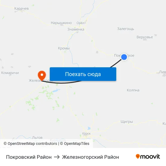 Покровский Район to Железногорский Район map