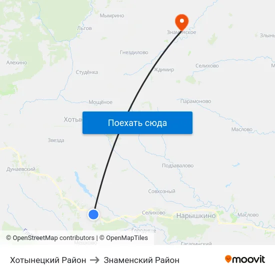 Хотынецкий Район to Знаменский Район map