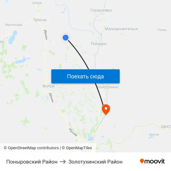 Поныровский Район to Золотухинский Район map
