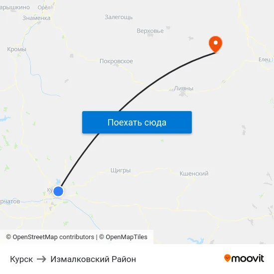Курск to Измалковский Район map