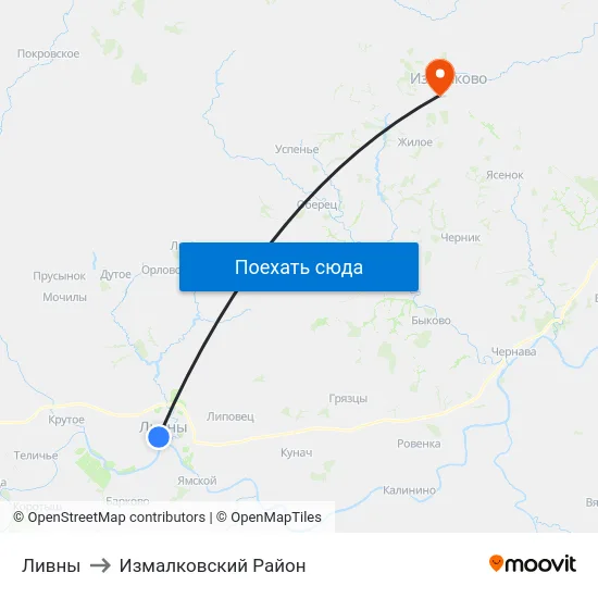 Ливны to Измалковский Район map