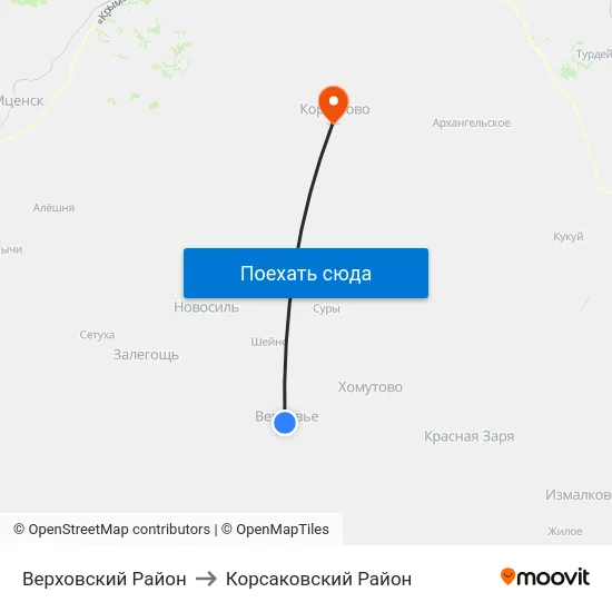 Верховский Район to Корсаковский Район map