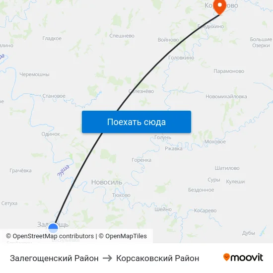 Залегощенский Район to Корсаковский Район map