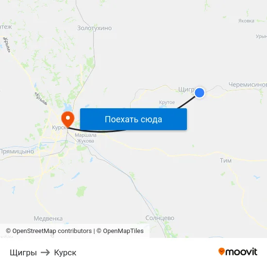 Щигры to Курск map