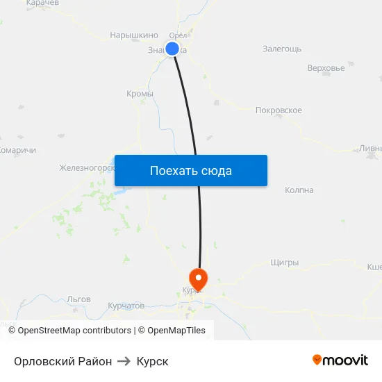 Орловский Район to Курск map
