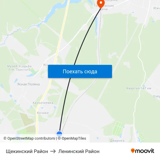 Щекинский Район to Ленинский Район map