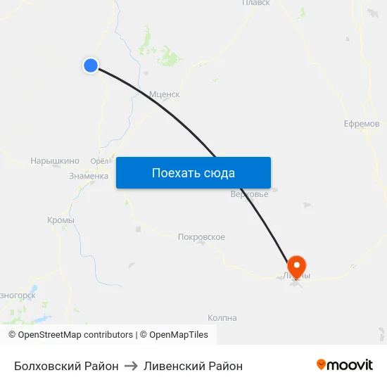 Болховский Район to Ливенский Район map