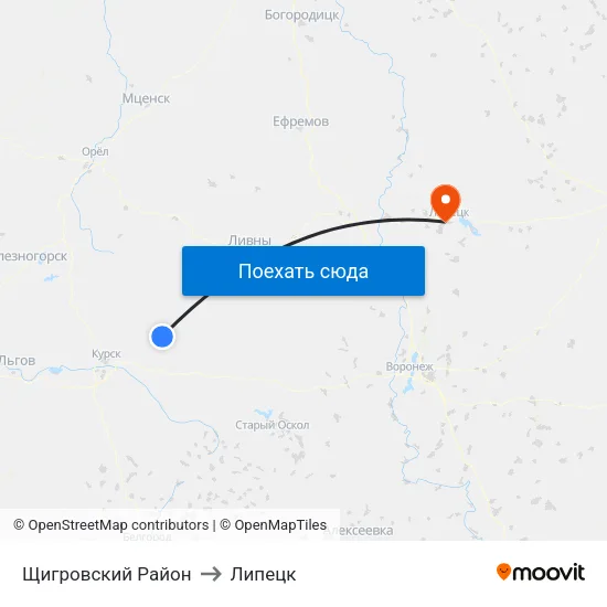 Щигровский Район to Липецк map