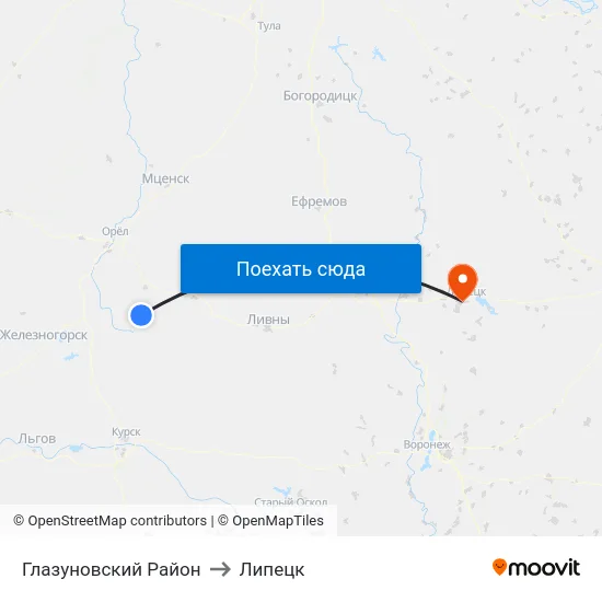 Глазуновский Район to Липецк map