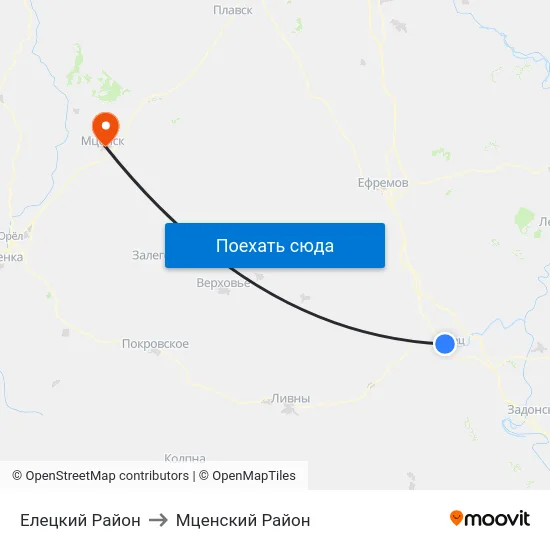 Елецкий Район to Мценский Район map