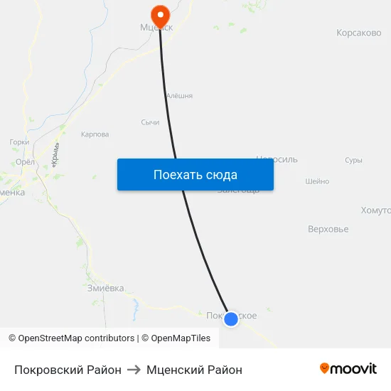 Покровский Район to Мценский Район map
